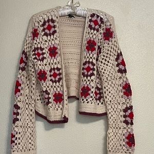 Women Boho Crocheted Cotton Cardigan Size XL